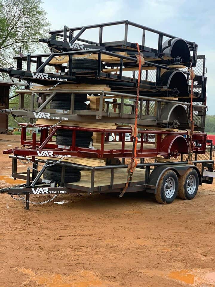Stack of VAR Trailers single axle trailers ready for delivery